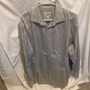 Calvin Klein XL Regular fit light gray/silver herringbone button down